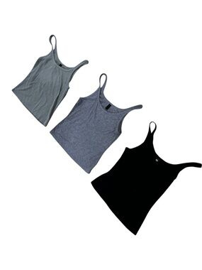 Set of 3 Ribbed Tabk Tops- Black, Heather Gray, Olive